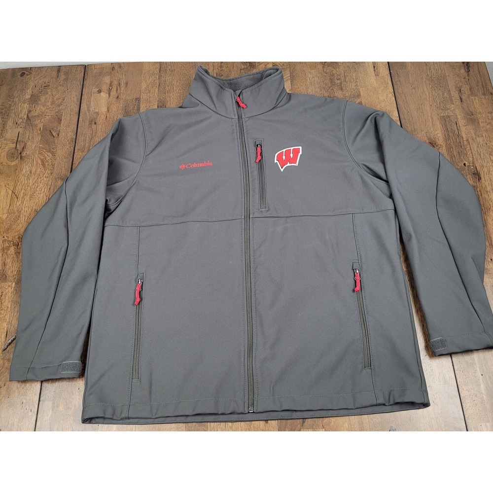 Columbia Wisconsin Badgers Ascender Full Zip Soft Shell Jacket Charcoal Gray XL